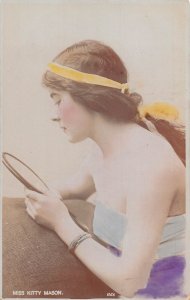 British Edwardian Actress Miss Kitty Mason Looking in the Mirror postcard
