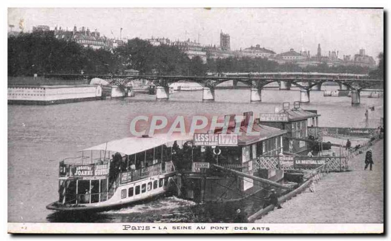 Old Postcard Paris Seine at the Pont des Arts Boat Peniche