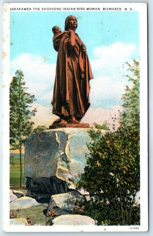 c1930s Bismarck, ND Sacagawea Shoshone Indian Bird Woman Bronze Sakakawea A273