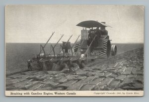 1909 Breaking with Gasoline Engine Tractor Western Canada Postcard