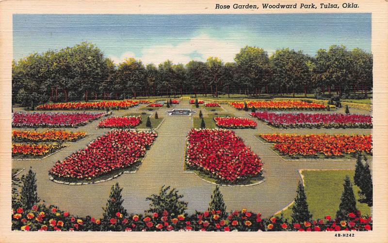 Rose Garden, Woodward Park, Tulsa, Oklahoma, early linen postcard, unused