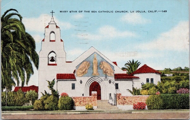 La Jolla CA Mary Star Of The Sea Catholic Church Bell 1940s Postcard H24 