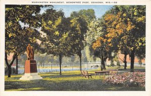 Oshkosh Wisconsin 1940s Postcard Washington Monument Menominee Park