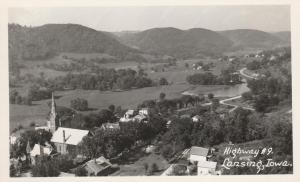 RPPC Bird's Eye View - Highway #9 at Lansing, Iowa