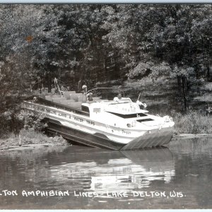 c1950s Lake Delton, Wis RPPC Peggy Duck Boat Photo Enter Mirror Amphibian WI A70