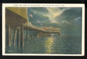 Old Orchard Beach, Maine/ME Postcard, Surf & Pier By Moonlight