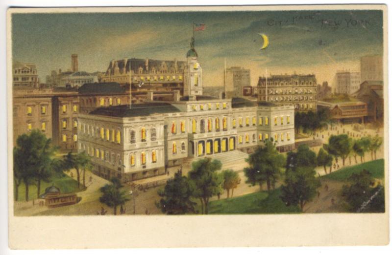 City Hall, New York NY H-T-L Hold to Light Postcard