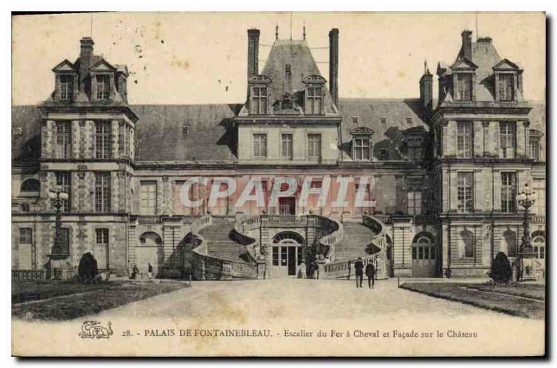 Old Postcard Palace of Fontainebleau Iron Staircase has frontage on the Horse...