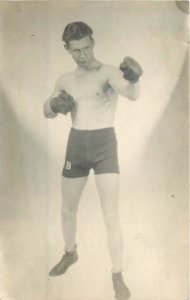 Postcard RPPC 1920s Man boxing pose Sports occupational TP24-1480