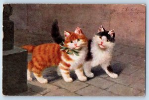 Signed Artist Postcard Cute Cat Kittens Haired Walk Around Des Moines Iowa IA