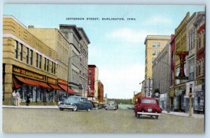 Burlington Iowa IA Postcard Jefferson Street Exterior View c1940 Vintage Antique