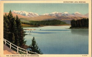 Lake in the Mountains, Georgetown Lake MT Vintage Linen Postcard C01