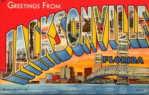 Florida Greetings From Jacksonville Large Letter Linen Curteich