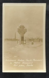 RPPC FORT YUKON ALASKA HUDSON STUCK MONUMENT REAL PHOTO POSTCARD