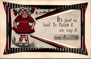 Vintage Comic HUMOR - ITS JUST AS BAD TO THINK IT - POSTCARD PC FAT LADY 1914 