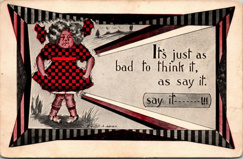 Vintage Comic HUMOR - ITS JUST AS BAD TO THINK IT - POSTCARD PC FAT LADY 1914