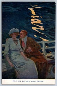 What Are The Wild Wave Saying? Liar, Vintage Lawrence And Jellicoe Postcard