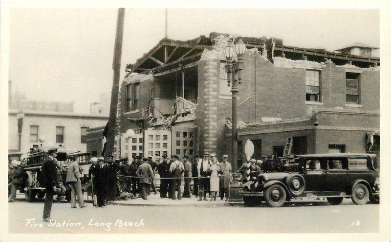 Auto Earthquake Damage Fire Station 1933 Long Beach California RPPC 1267