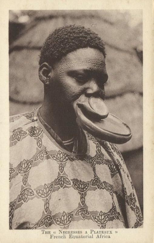 french equatorial africa, Native Woman Lip Plate, Plateaux, Scarification 1920s