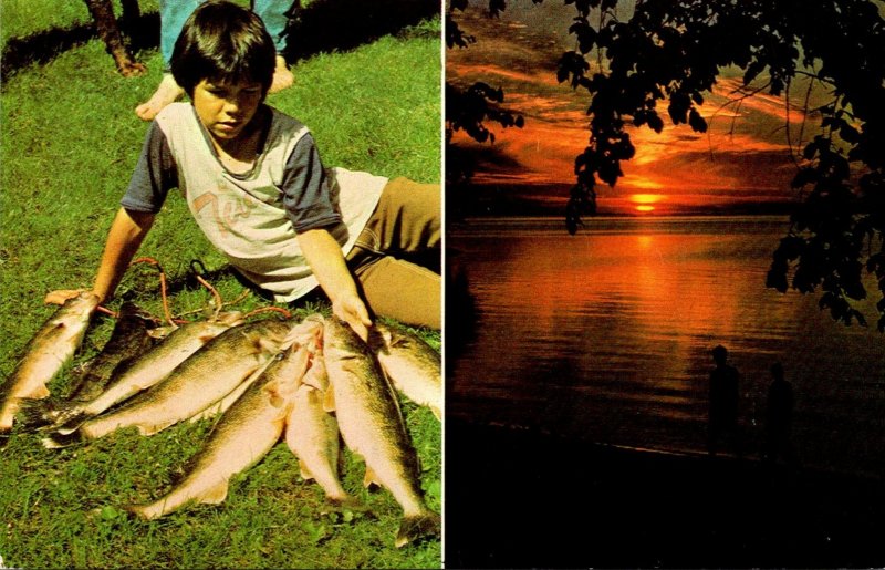 Minnesota Wahkon Hazelglade Resort On Mille Lac Sunset and Fishing Scene Day&...