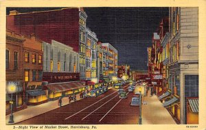 Night View of Market Street Harrisburg, Pennsylvania PA  