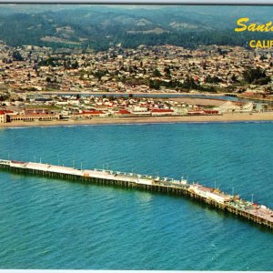 c1960s Santa Cruz, CA Wharf Beach Birds Eye Downtown Greetings Chrome PC A313