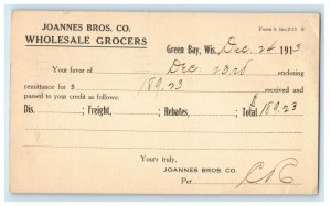 1913 Joannes Bros Co. Wholesale Grocers Green Bay Wisconsin Advertising Postcard