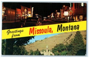 1960 Night Street Old Marn State University Campus Missoula Montana MT Postcard