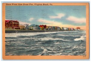 1955 Shore Front From Ocean Pier Virginia Beach Virginia VA Vintage Postcard 