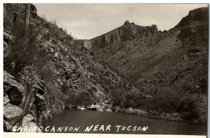 RPPC Postcard Sabino Canyon w Lake Near Tucson Arizona 1950s