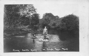 J4/ White Sulpher Springs Montana RPPC Postcard c1910 Man Dog Smith River 183