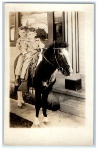 c1910's Cute Little Boys Riding Pony Horse Posted Antique RPPC Photo Postcard