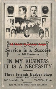 Advertising Postcard, Three Friends Barber Shop, Tampa Florida