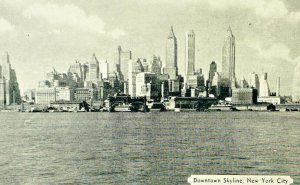 Vintage Postcard New York City Skyline Downtown Black & White RPPC