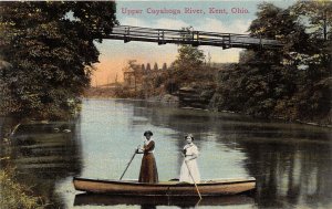 J71/ Kent Ohio Postcard c1910 Upper Cuyahoga River Bridge Boat 78