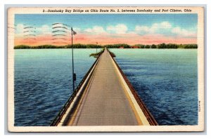 Sandusky Bay Bridge Port Clinton Ohio OH Linen Postcard Y11