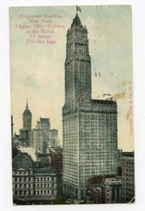 New York Woolworth Building 1913 ColoreD Postcard