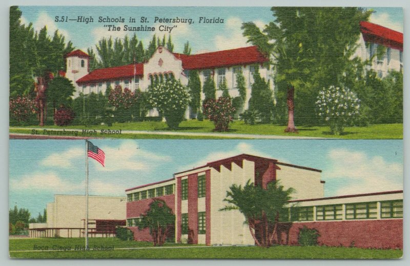 St Petersburg FloridaHigh School Views1940s Linen Postcard United