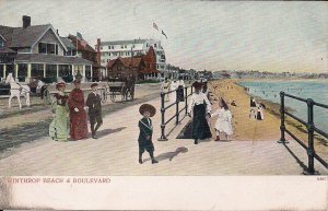 Winthrop MA, Beach, Boulevard, Children, Horse & Buggy, pre-1907 German Litho