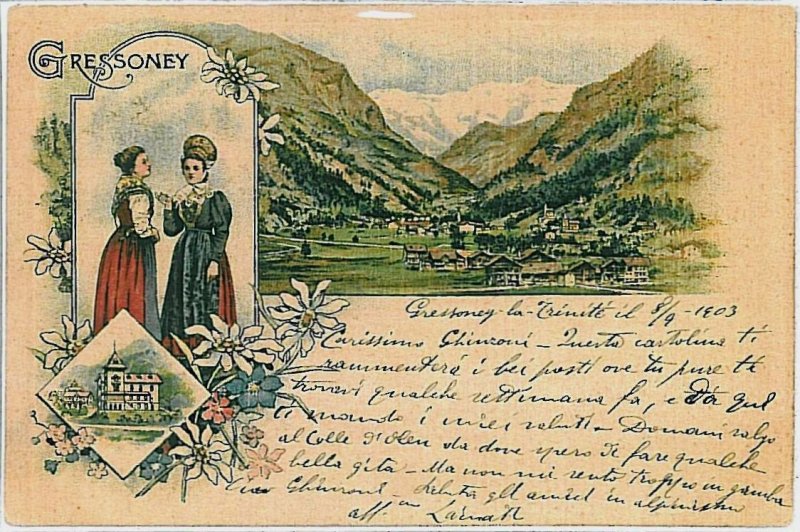 31889  CARTOLINA d'Epoca AOSTA provincia - Gressoney: GRUSS AUS 1902