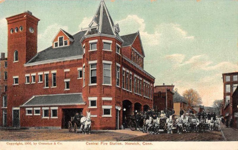 Norwich Connecticut Central Fire Station Vintage Postcard JJ649071