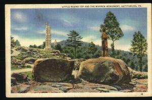 Linen Postcard Warren Monument,Round Top,Gettysburg, PA