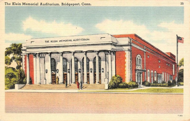 BRIDGEPORT, Connecticut CT   KLEIN MEMORIAL AUDITORIUM   c1940's Linen Postcard