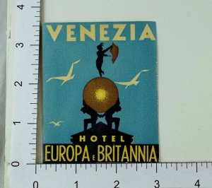 C. 1930's-40's Poster Stamp Luggage Label Venezia Hotel Europa E Britannia E6