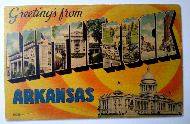 Greetings From Little Rock Arkansas Large Big Letter Linen Postcard Vintage