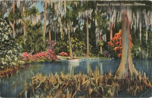 Circa 1930-45 Florida Cypress Gardens Advertising Linen Postcard