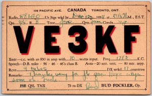 1934 QSL Radio Card VE3KF Ontario Canada Amateur Radio Station Posted Postcard