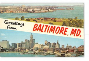 Baltimore Maryland MD Vintage Greetings Postcard Skyline