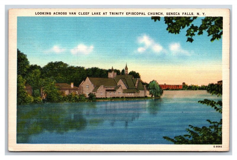 Trinity Episcopal Church Van Cleef Lake Seneca Falls NY Linen Postcard N23