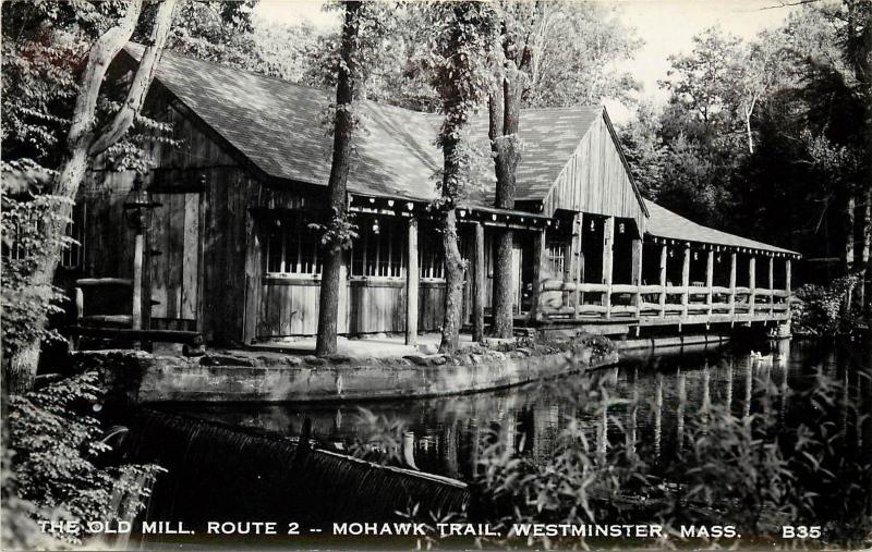c1950 RPPC Postcard; Old Mill, Route 2 Mohawk Trail Westminster MA Worcester Co.